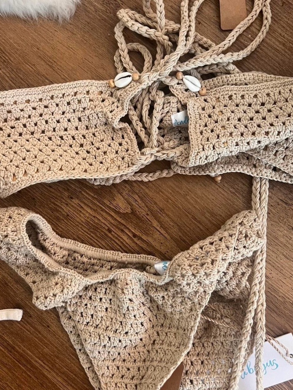 Andi Bagus Crochet Bikini Set in Beige
